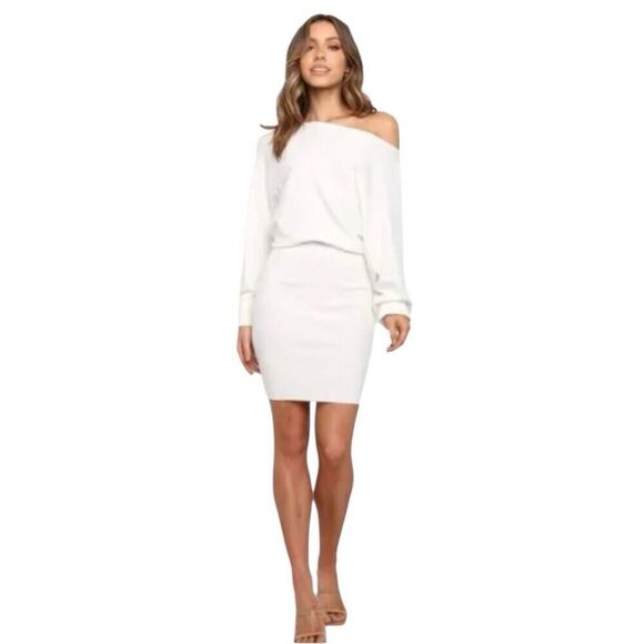 NWT PETAL & PUP OLEA WHITE OFF THE SHOULDER DRESS WOMENS SIZE 4 - Picture 4 of 8
